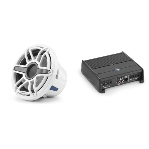 JL Audio M6 10" Marine Subwoofer & Amp Bundle – White Sport Grille (M6-10IB-S-GwGw-4) IB Sub + XDM200/2 – DIY Pontoon & Wake Boat Bass Upgrade