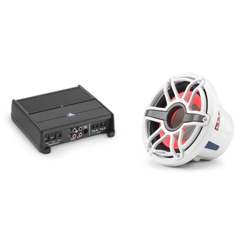 JL Audio M6 10" Marine Subwoofer & Amp Bundle – White Sport Grille RGB LED (M6-10IB-S-GwGw-i-4) IB Sub + XDM200/2 – DIY Pontoon & Wake Boat Bass Upgrade