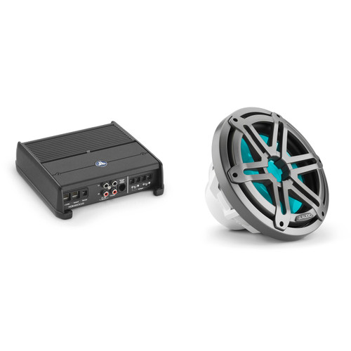 JL Audio M3 10" Marine Subwoofer & Amp Bundle – Gunmetal Sport Grille RGB LED (M3-10IB-S-Gm-i-4) IB Sub + XDM200/2 – DIY Pontoon & Wake Boat Bass Upgrade