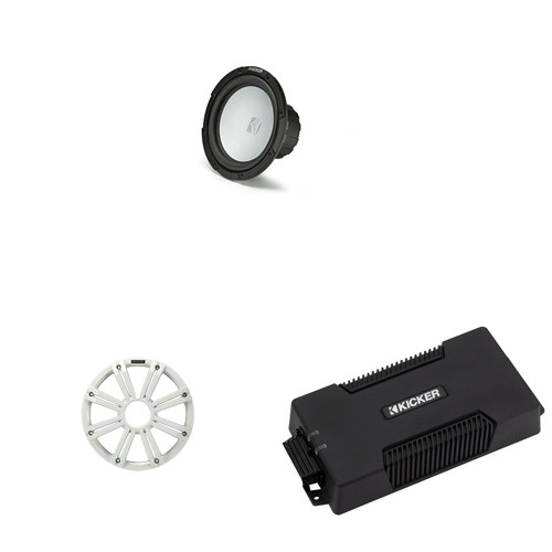 Kicker Marine 10" Free Air Subwoofer Package – 45KMF102 with White Grille (45KMG10W) + 48PXA3001 Mono Amplifier – DIY Boat Bass Upgrade