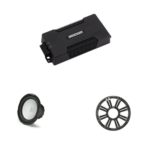 Kicker Marine 10" Free Air Subwoofer Package – 45KMF102 with Charcoal Grille (45KMG10C) + 48PXA3001 Mono Amplifier – DIY Boat Bass Upgrade