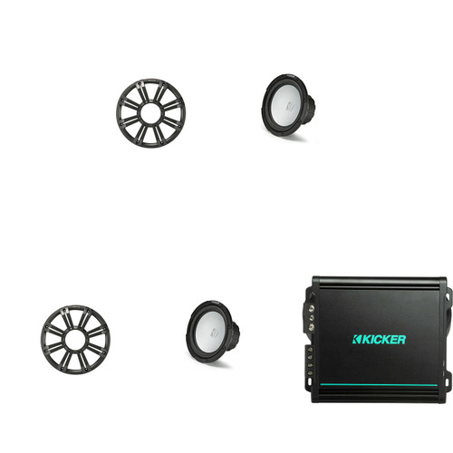 Kicker Marine Subwoofer & Amp Bundle – Dual 10" 45KM104 Subwoofers w/ Charcoal Grills + 48KMA8001 Mono Amplifier – DIY Boat Audio Upgrade for Pontoon, Center Console & Wake Boats