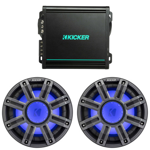 Kicker Marine Subwoofer & Amp Bundle – Dual 10" 51MWE104 Subwoofers + 48KMA8001 Mono Amplifier – DIY Boat Audio Bass Upgrade for Pontoon, Center Console & Wake Boats