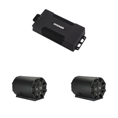 Kicker Marine Dual Bass Tube & Amp Kit – (2) 46CWTB104 10" Subwoofer Tube + 48PXA6001 Amp – DIY Boat Audio Upgrade for Pontoon & Wake Boats