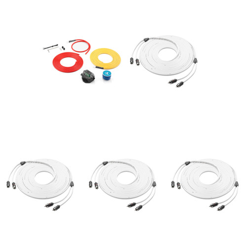JL Audio Marine 4-Zone Amp Install Kit – (4) XMD-WHTAIC2-25 RCA Interconnects + XMD-PCS30A-1-L12 4AWG Power Kit – DIY Multi Channel Boat Audio Wiring Bundle
