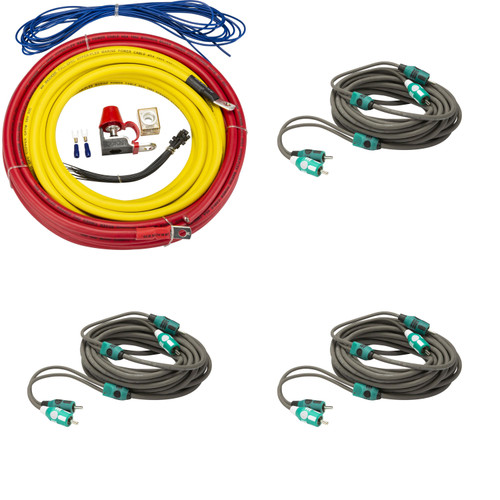 Kicker Marine Multi-Zone Amp Install Kit – (3) 47KMI7 2-Ch RCA Cables + 47KMPK4 4AWG Power Kit – DIY Boat Audio Wiring Bundle for Multi Channel Systems