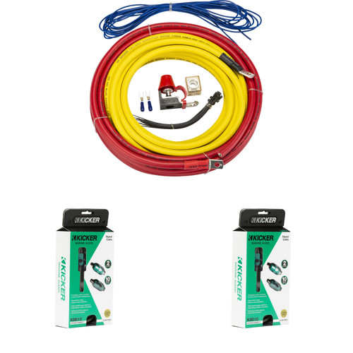 Kicker Marine Multi-Zone Amp Install Kit – (2) 47KMI10 2-Ch RCA Cables + 47KMPK4 4AWG Power Kit – DIY Boat Audio Wiring Bundle for Multi Channel Systems
