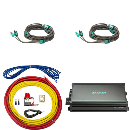 Kicker Marine Amplifier Upgrade Kit – 4-Channel Amp, 8 Gauge Wiring Kit & RCA Cables – DIY Add-On for Pontoon Boat Audio Systems, No Speaker Replacement Required