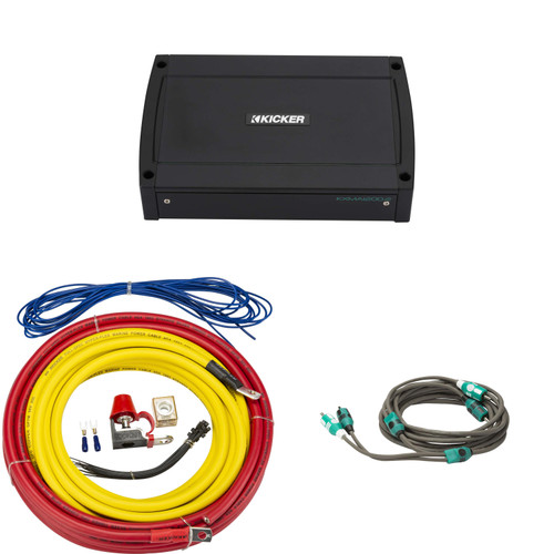 Kicker Ultimate High Power Marine Amplifier Add-On – KXMA1200.2 2x600W 2-Channel Amp, 4 Gauge Wiring Kit & RCA Cables – DIY Pontoon & Wake Boat Upgrade for Tower Speakers or Subwoofer