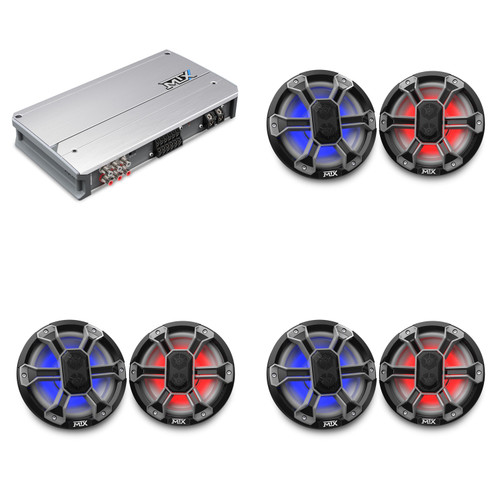 MTX Marine 8" Speaker & 6-Channel Amp Bundle – (3 Pair) MA8C-B Coaxial Speakers + MA900.6 Amplifier – DIY Pontoon, Tritoon & Wake Boat Audio Upgrade System
