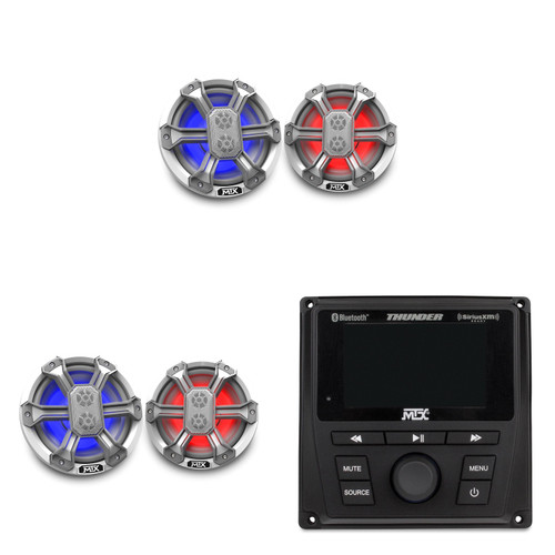 MTX Marine Gauge Radio & 4 Speaker Bundle – AWMC3 Multimedia Controller + (2 Pair) MA65C-W 6.5" Speakers – DIY Boat Audio Upgrade for Center Console & Pontoon
