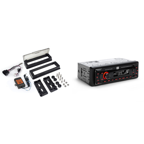 JBL Celebrity100 Single-DIN AM/FM High Power Mechless Stereo with HDK001X - Radio Replacement Kit compatible with 98-13 Harley Davidson Motorcycles