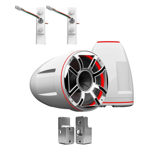 Wet Sounds REV 10 HD 10" Horn Loaded Compression Driver Tower Speakers with XS Grills & X Mount, 400 Watts RMS, White, Pair with Wet Sounds ADP-NAUTIQUE-G Tower Speaker Brackets For The Upper Brackets For Nautique G Tower