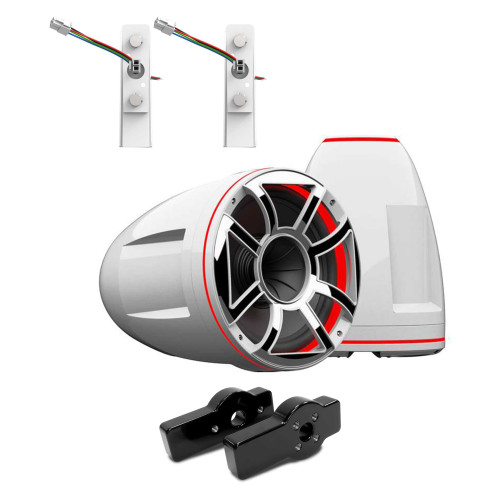 Wet Sounds REV 10 HD 10" Horn Loaded Compression Driver Tower Speakers with XS Grills & X Mount, 400 Watts RMS, White, Pair with Wet Sounds Tower Speaker Brackets for the Centurion Maximus Tower-Black Powder Coated