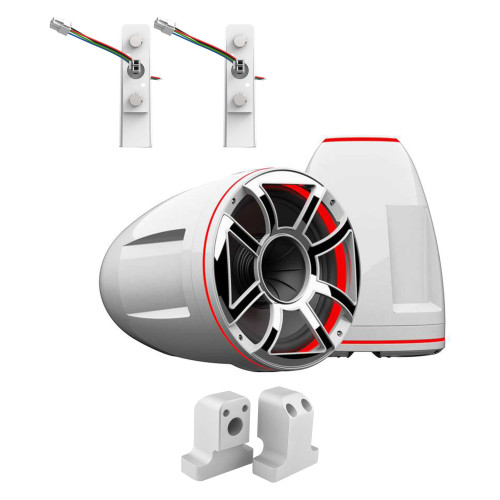 Wet Sounds REV 10 HD 10" Horn Loaded Compression Driver Tower Speakers with XS Grills & X Mount, 400 Watts RMS, White, Pair with Wet Sounds Supra FxONE Upper Tower Adapter Brackets W/ Bead Blast Finish
