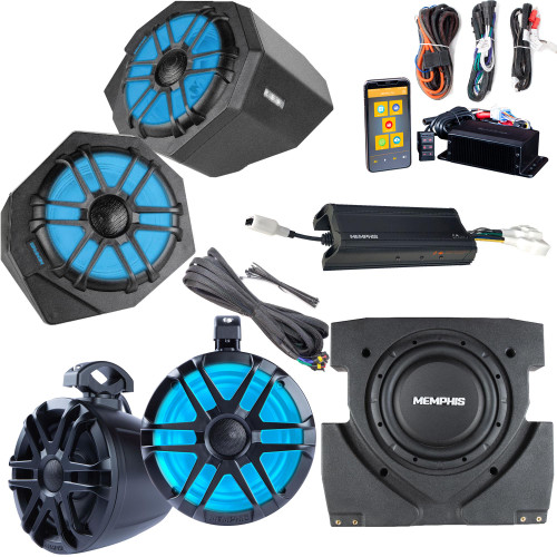 Memphis Audio X30PRO4P 4 Speakers 300 Watt 4 Channel Amp and Subwoofer UTV Audio for Maverick X3 2017 and Up