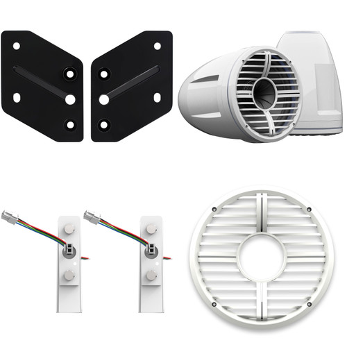 Wet Sounds REV 10 HD 10" Horn Loaded Compression Driver Tower Speakers with XW Grills & X Mount, 400 Watts RMS, White, Pair with Wet Sounds REV 10 adaptor for Malibu X Tower lower mount