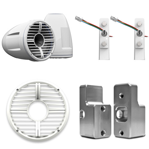 Wet Sounds REV 10 HD 10" Horn Loaded Compression Driver Tower Speakers with XW Grills & X Mount, 400 Watts RMS, White, Pair with Wet Sounds ADP-NAUTIQUE-G Tower Speaker Brackets For The Upper Brackets For Nautique G Tower