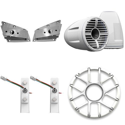 Wet Sounds REV 10 HD 10" Horn Loaded Compression Driver Tower Speakers with XZ Grills & X Mount, 400 Watts RMS, White, Pair with Wet Sounds Lower brackets for Nautique FC5 Tower