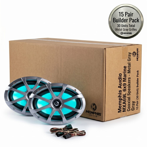 Memphis Audio MXA69L 6x9 Marine Coaxial Speakers with RGB LED - 30 Unit Builder Pack (15 Pairs) - Metal Gray Grilles