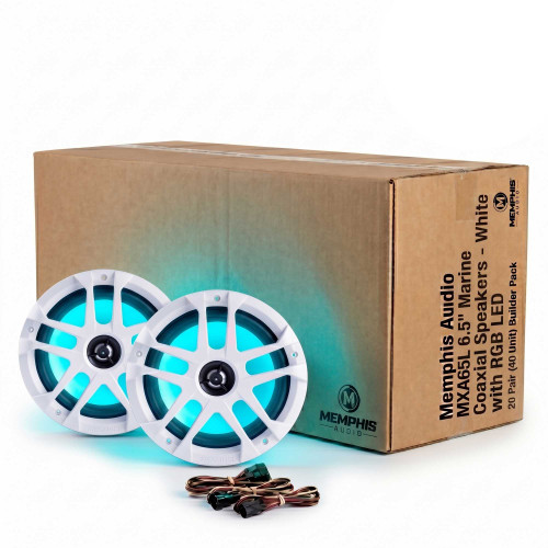 Memphis Audio MXA60L 6.5" Marine Coaxial Speakers with RGB LED - 40 Unit Builder Pack (20 Pairs) - White Grilles
