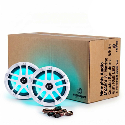 Memphis Audio MXA80L 8" Marine Coaxial Speakers with RGB LED - 60 Unit Builder Pack (30 Pairs) - White Grilles