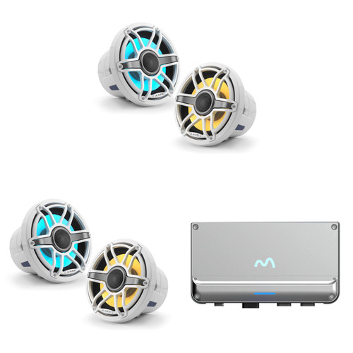 JL Audio M6 8.8" RGB Marine Audio System – 4 Speakers with Modus MZA-8M 9V–58V Variable Voltage DSP Amplifier for Center Consoles, Cruisers & Yachts