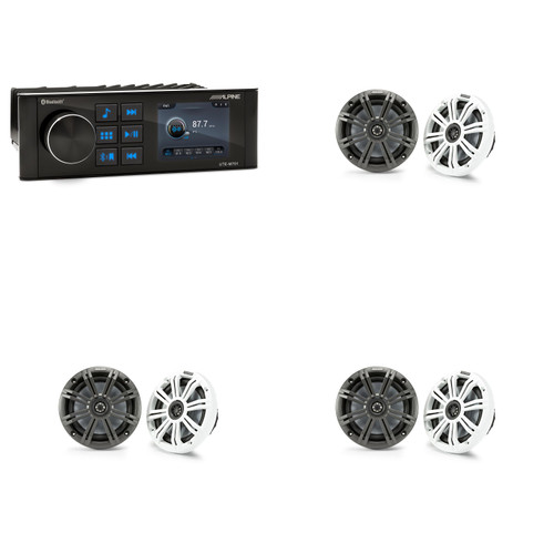 Alpine UTE-M701 Marine Media Receiver + Kicker 45KM654 Marine Speakers (6 Total) – Complete Bluetooth Boat Audio System for Pontoons & Fishing Boats