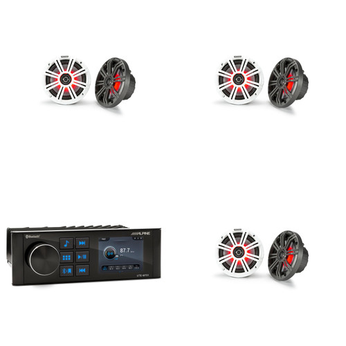 Alpine UTE-M701 Marine Media Receiver + Kicker 45KM654L LED Marine Speakers (6 Total) – Complete Bluetooth Boat Audio System for Pontoons & Fishing Boats