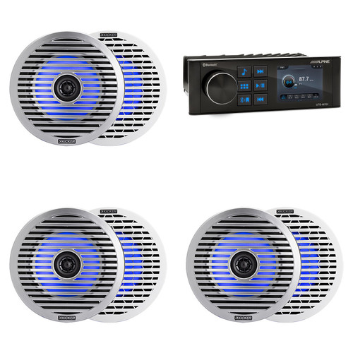 DIY Pontoon Boat Audio Replacement System – Alpine UTE-M701 Marine Bluetooth Receiver with (6) Kicker 51KM614FL Thin-Mount LED Speakers