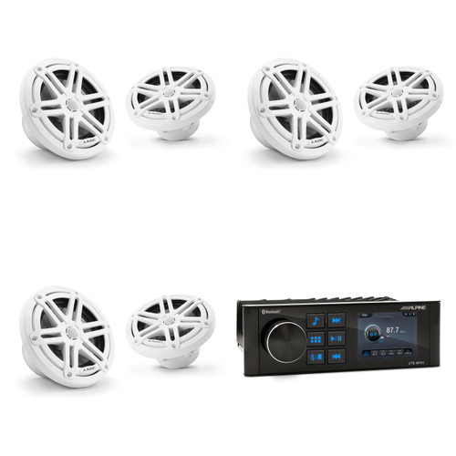 DIY Boat Stereo Replacement System – Alpine UTE-M701 Bluetooth Marine Receiver with (6) JL Audio M3-650X-S-Gw 6.5" Marine Speakers for Pontoon & Center Console Boats