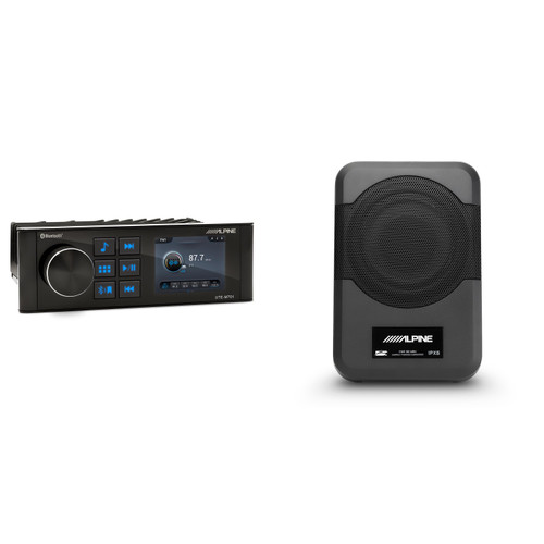 Pontoon & Center Console Audio Upgrade – Alpine UTE-M701 Bluetooth Marine Radio with Compact 8" Powered Marine Subwoofer