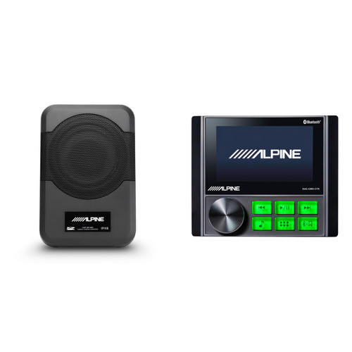 Alpine KAC-CMD-CTR Powersports Commander Controller with PWE-S8-MRN 8" Powered Marine Subwoofer – Compact UTV, Golf Cart & Side-by-Side Bass Upgrade