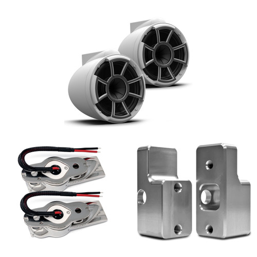 Wet Sounds REV 10 SE W 10" Tower Speakers – 300W RMS Matte White Pair w/ Stainless Swivel Mount + ADP Nautique G Tower Upper Brackets
