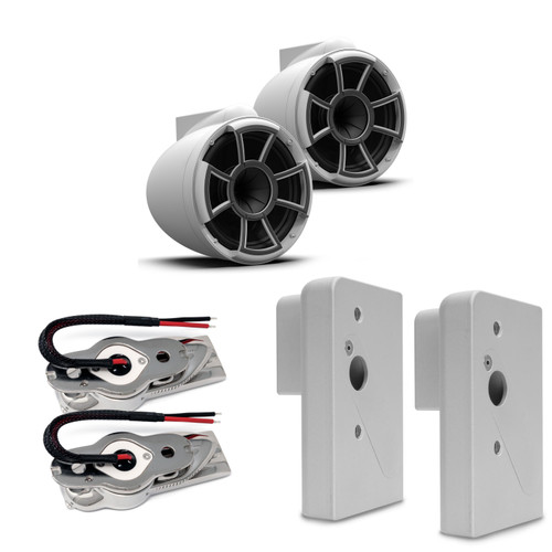 Wet Sounds REV 10 SE W 10" Tower Speakers – 300W RMS Matte White Pair w/ Stainless Swivel Mount + Nautique FCTA 2019+ ADP Brackets