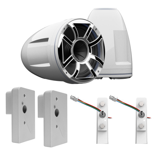 Wet Sounds REV 10 HD 10" Horn Loaded Compression Driver Tower Speakers with XS Grills & X Mount, 400 Watts RMS, White, Pair with Wet Sounds ADP NAU-FCTA Brushed Tower Speaker Brackets For The 2019+ Nautique Flight Control Tower Actuated (FCTA)