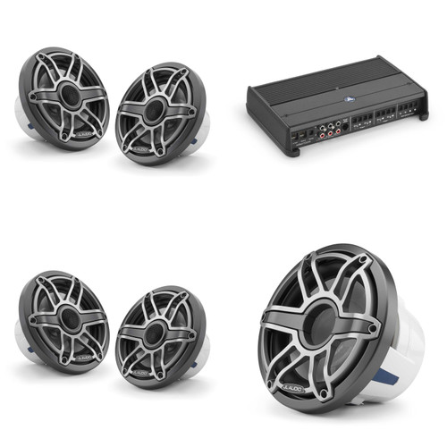 JL Audio M6 Gunmetal Sport Marine Audio System – 4 M6 6.5" Speakers, 10" Subwoofer & XDM700/5 5-Channel Amplifier