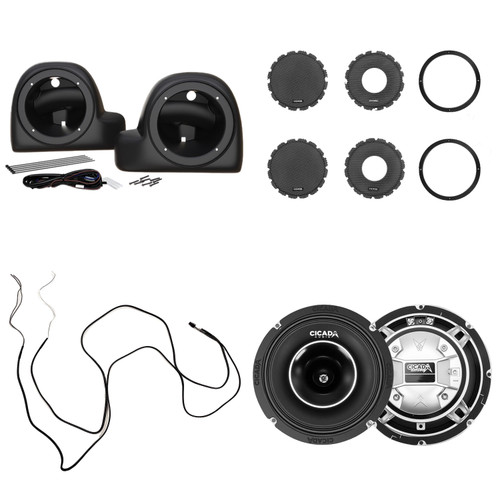 Cicada Audio CH65.4C High Efficiency 6.5” Horn Coaxial Speakers with Lower Fairing Pods for 2014+ Harley Street Glide & Road Glide Air Cooled Models | 4 Ohm Classic Design, Y Harness & Grills Included
