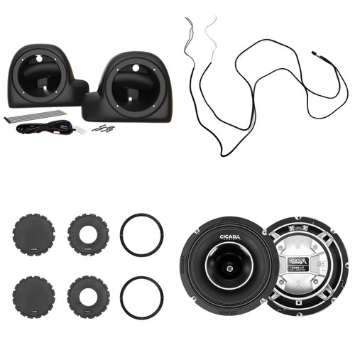 Cicada Audio CH65.2C High Efficiency 6.5” Horn Coaxial Speakers with Lower Fairing Pods for 2014+ Harley Street Glide & Road Glide Air Cooled Models | 2 Ohm Classic Design, Y Harness & Grills Included