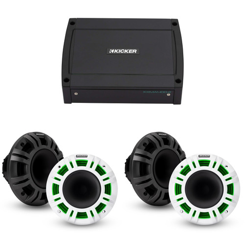 Kicker Marine Speaker & Amp Bundle – (2 pair ) 48KMXL654 6.5" Premium Speakers + 48KXMA4002 Amplifier – DIY Pontoon & Center Console Audio Upgrade