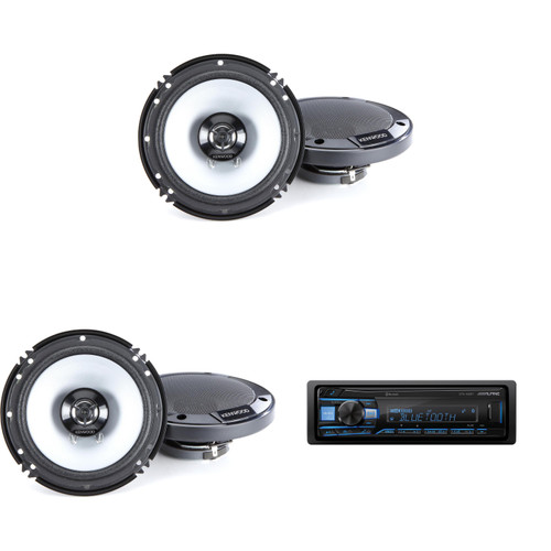 Alpine UTE-63BT Single Din Source Unit w/ KFC-1666S 6.5" 2-Way Coaxial Speakers - 2 Pair Bundle