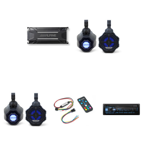 Alpine (2) SPV-65RGB-CAN 6.5” Cage-Mounted Universal Weather-Resistant Coaxial RGB LED Speaker Pods with Amp, Source & Led Remote