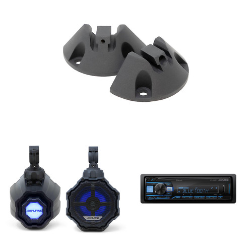 Alpine SPV-65RGB-CAN 6.5” Cage-Mounted Universal Weather-Resistant Coaxial RGB LED Speaker Pods w/ KTE-65CAN-SM Surface Mounts & UTE-63BT Source Unit