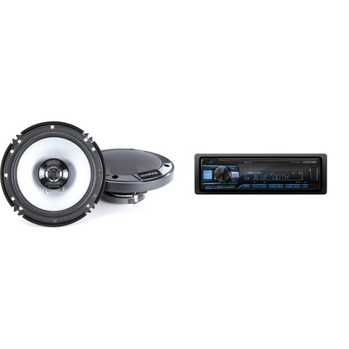 Alpine UTE-63BT Single Din Source Unit w/ KFC-1666S 6.5" 2-Way Coaxial Speakers - 1 Pair Bundle