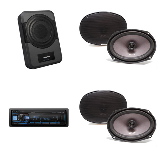 Alpine UTE-63BT Receiver, (2) SXE-6926S 6x9" Speakers (2 Pair) w/ PWE-S8 Powered 8inch Woofer Bundle
