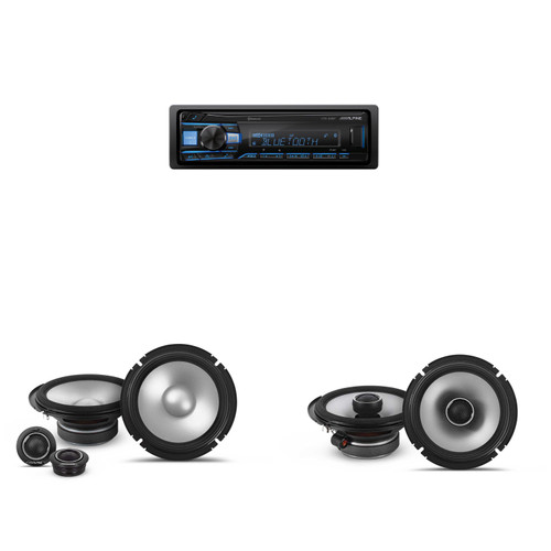 Alpine UTE-63BT Mech-less Digital Bluetooth Media Receiver with 1 Pair Alpine S2-S65C Type S 6.5" Component Speakers and 1 Pair S2-S65 Type S 6.5" Coax