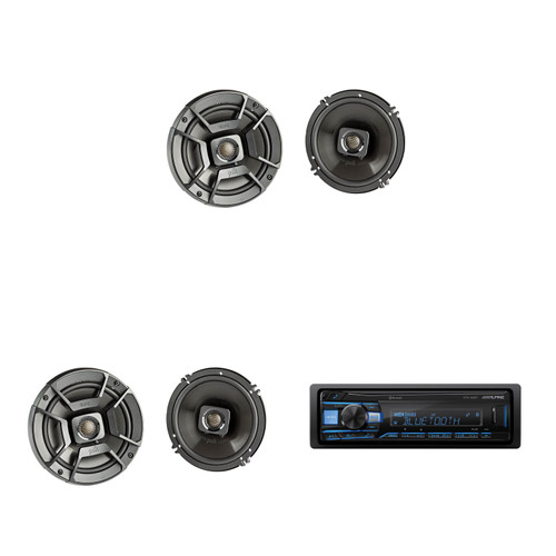 Alpine UTE-63BT Single Din Source Unit w/ ( 2 Pair ) DB652 6.5" Speaker Bundle