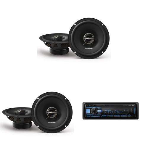 Alpine UTE-63BT Mech-less Digital Media Receiver with Bluetooth® Wireless Technology w/ (2) EL-E65-G Coaxial Speaker Set