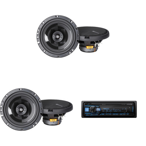 Alpine UTE-63BT Mech-less Bluetooth Receiver w/ ( 2 Pair ) Power Reference PRX60S 6.5" 2-Way Shallow Speakers