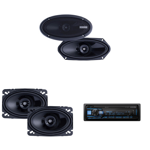 Alpine UTE-63BT Mech-less Bluetooth Receiver w/ Power Reference PRX 4x6" & 4x10" Speakers